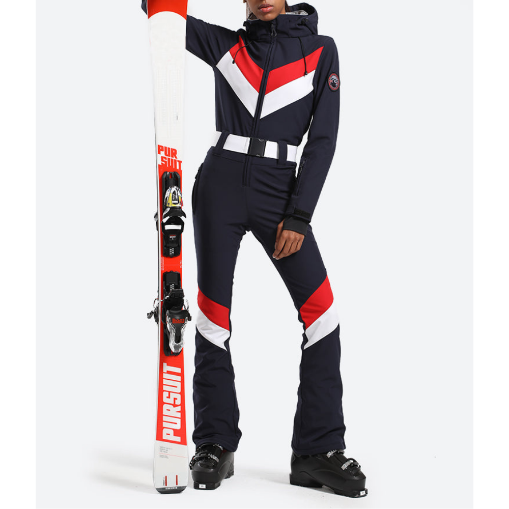 Damen Skianzug Einteilig | Gestreift & Mit Kapuze
