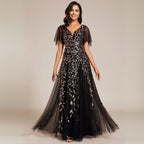 Fiora | Damen Hochzeitsgast Kleid | V-Ausschnitt und Pailletten