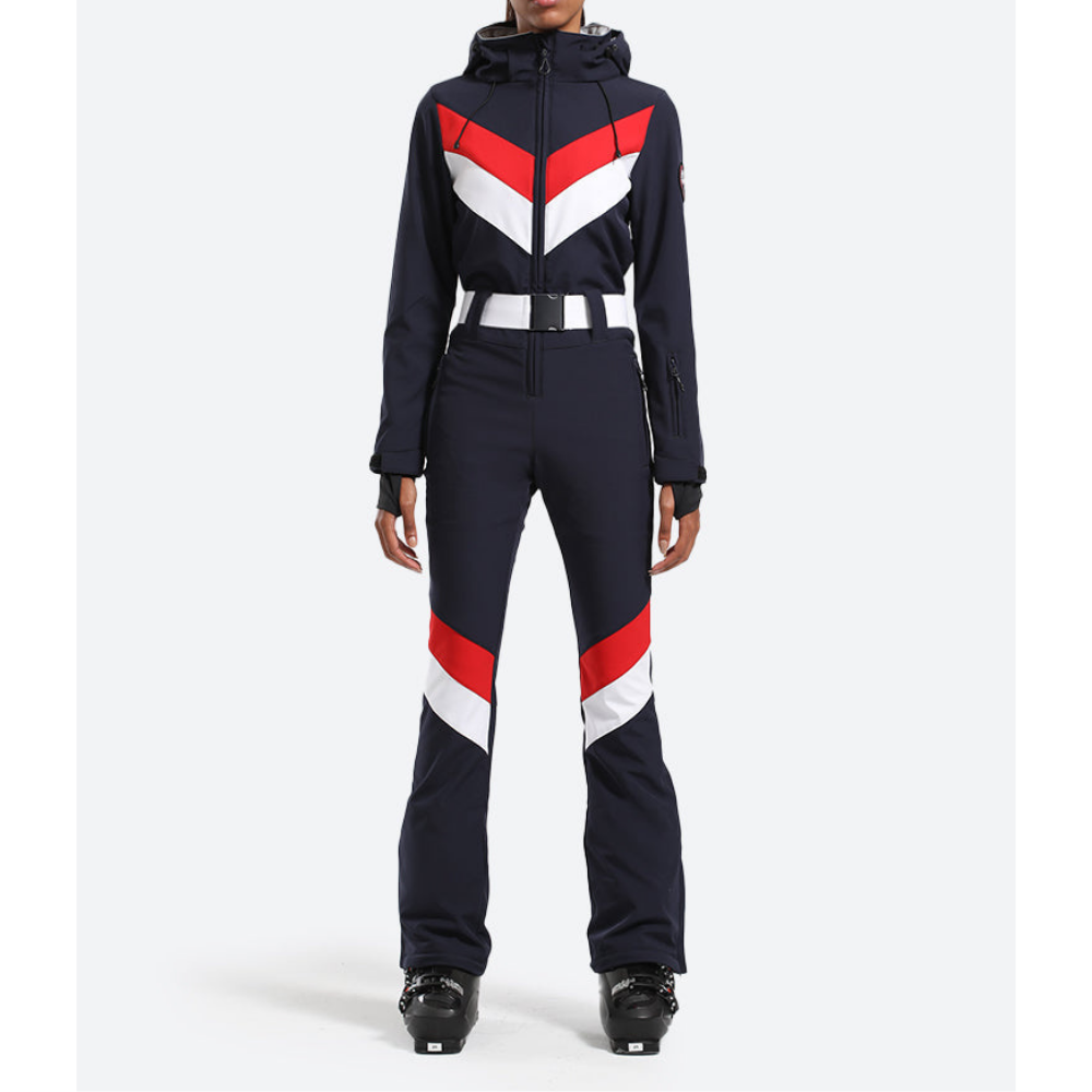Damen Skianzug Einteilig | Gestreift & Mit Kapuze