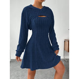 Women's Knit Dress Set | Ribbed with Hoodie & Sleeveless A-Line