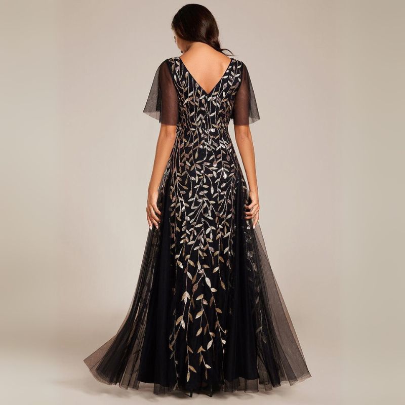 Fiora | Damen Hochzeitsgast Kleid | V-Ausschnitt und Pailletten