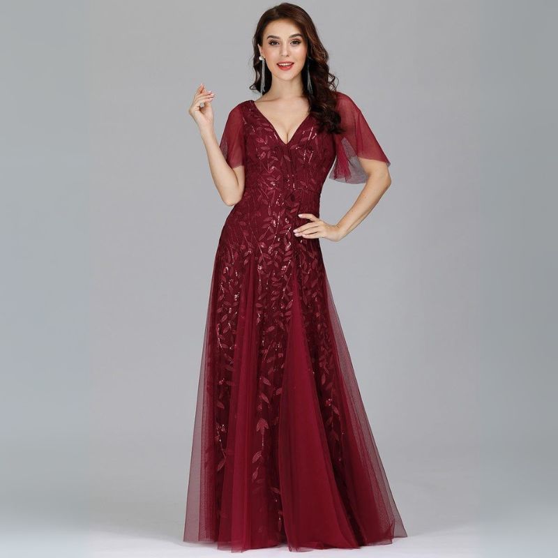 Fiora | Damen Hochzeitsgast Kleid | V-Ausschnitt und Pailletten