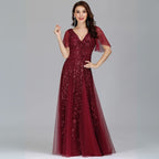 Fiora | Damen Hochzeitsgast Kleid | V-Ausschnitt und Pailletten