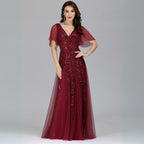 Fiora | Damen Hochzeitsgast Kleid | V-Ausschnitt und Pailletten