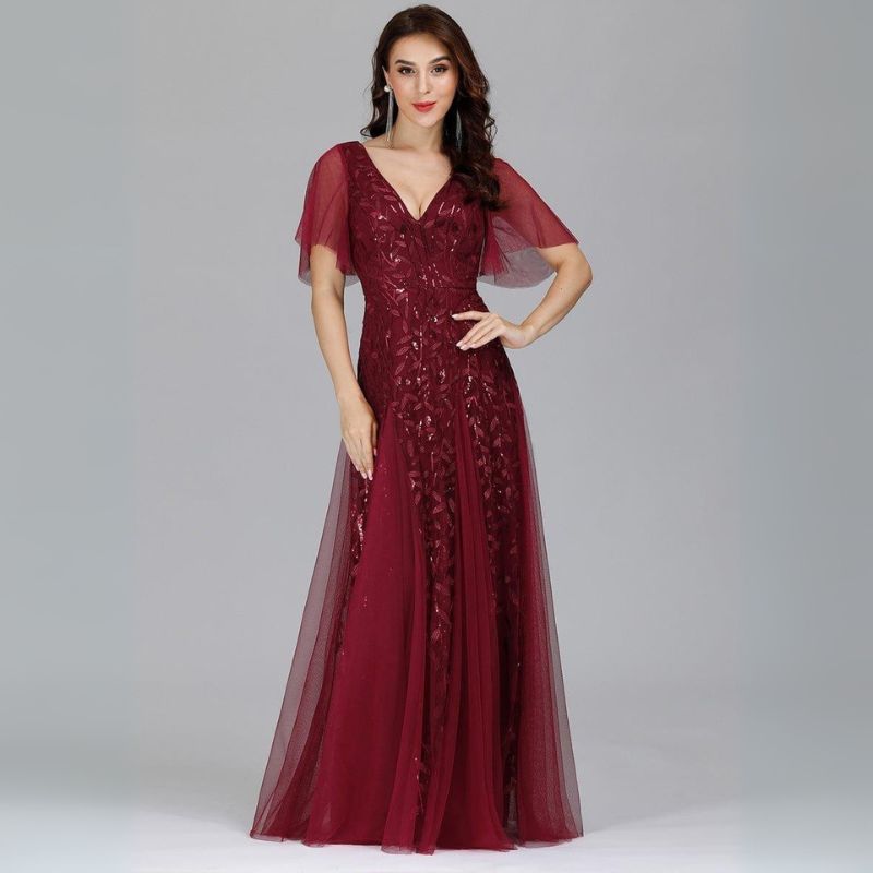 Fiora | Damen Hochzeitsgast Kleid | V-Ausschnitt und Pailletten