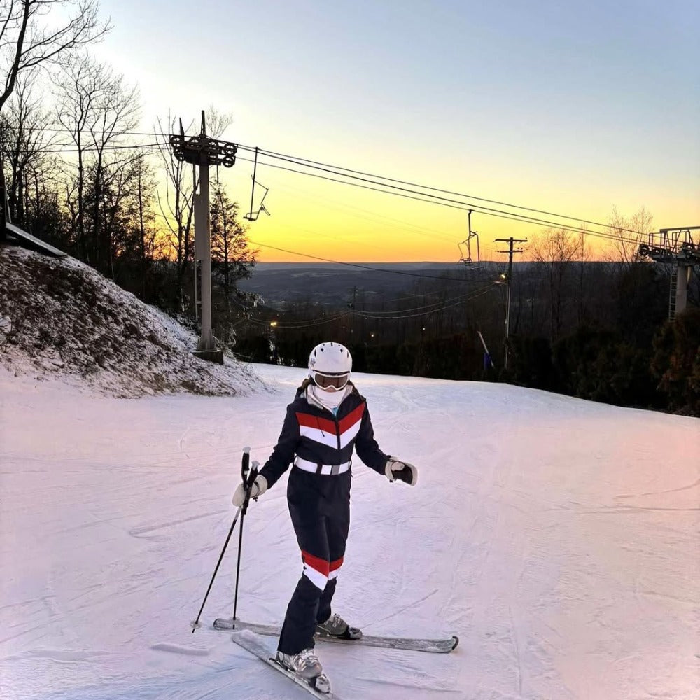 Damen Skianzug Einteilig | Gestreift & Mit Kapuze