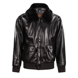 Men's Brown Pilot Jacket | Leather Jacket with Warm Collar