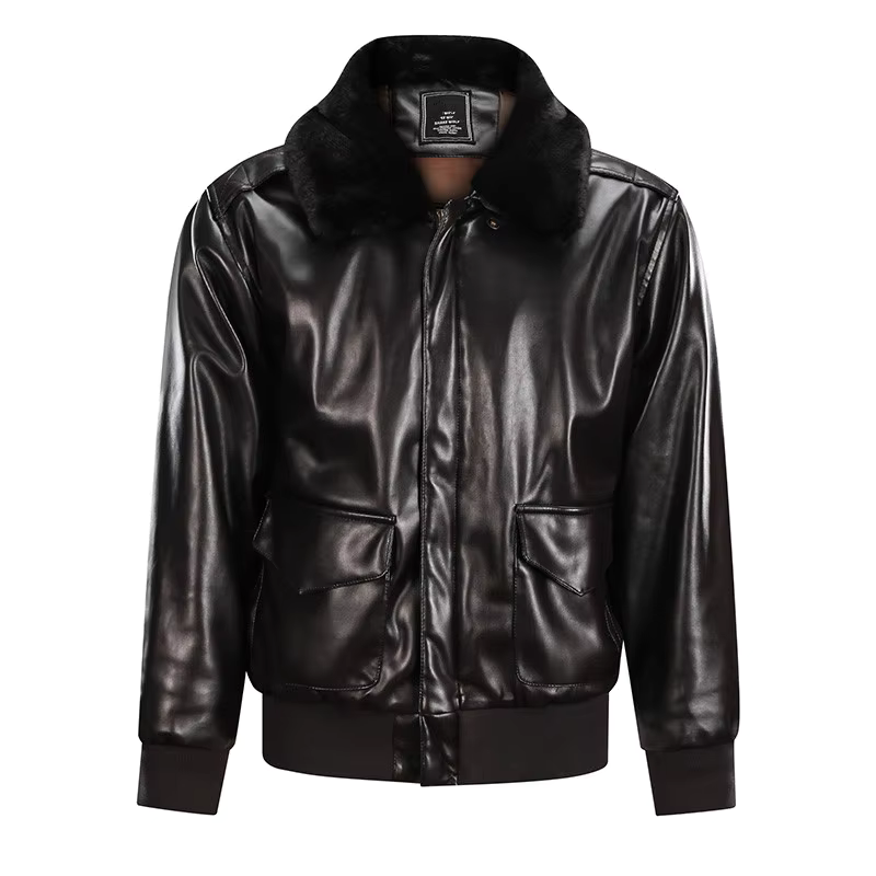 Herren Pilotjacke Braun | Lederjacke Mit Warmem Kragen