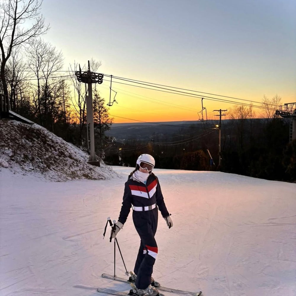 Damen Skianzug Einteilig | Gestreift & Mit Kapuze