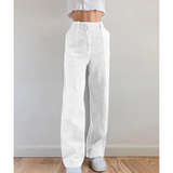 Women's White Corduroy Trousers | Wide Leg & High Waist