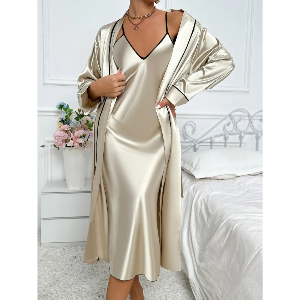 Damen Pyjama Set 2-teilig | Mit Morgenmantel & Kleid