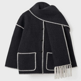 Sia | Kort jakke til kvinder med forskellige tørklæder til vinter og efterår-Noir et Blanc-Sia | Veste Courte pour Femmes avec Écharpe Assortie pour l’Hiver et l’Automne - €37-Bentzen Butik