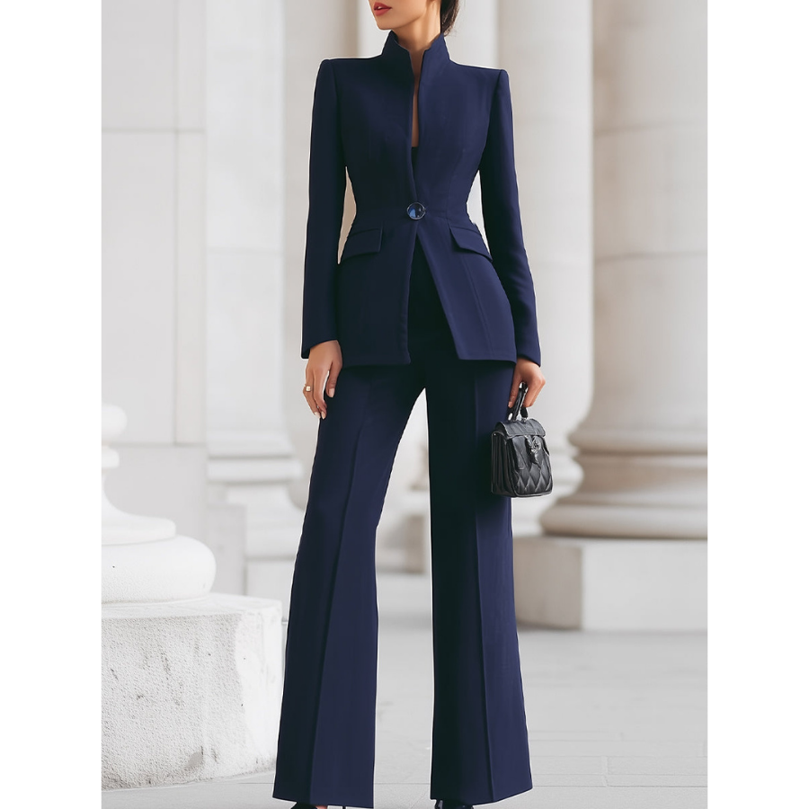 Women’s Pantsuit | Stand Collar Blazer & Loose Pants
