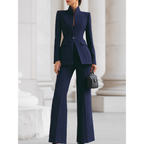 Women’s Pantsuit | Stand Collar Blazer & Loose Pants