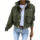 Women's Green Field Jacket | Transitional Jacket with High Collar
