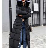Women's Long Puffer Coat | With Faux Fur Collar