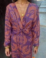 Romana | Midi wrap dress with V-neck and long sleeves for women