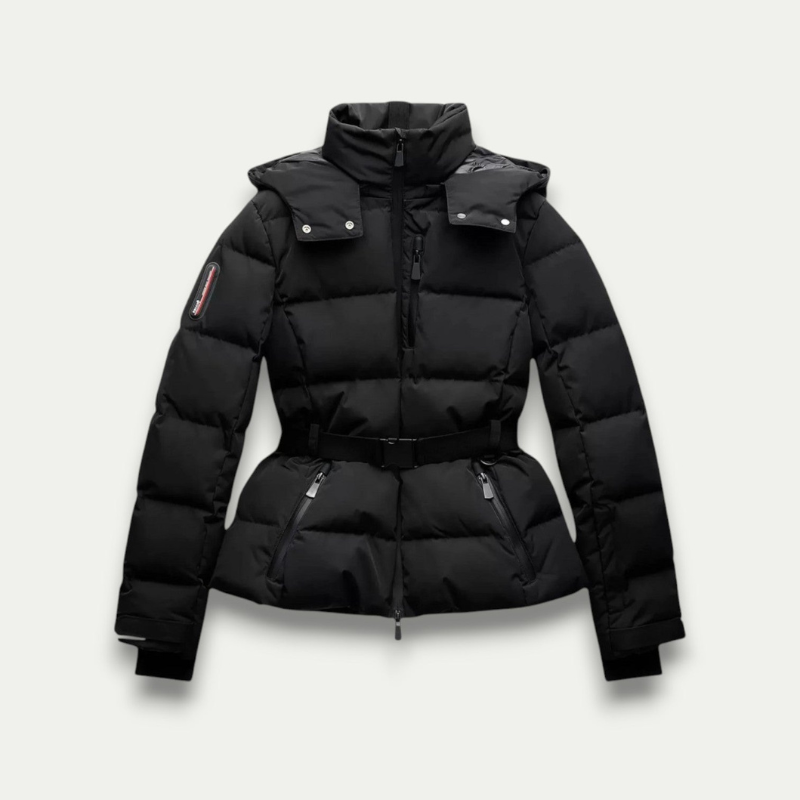 Damen Winterjacke | Skijacke | Schwarz Gefüttert & Mit Gürtel
