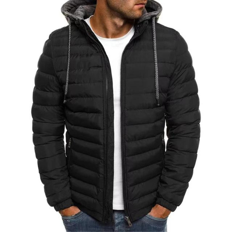 Men's quilted jacket | Solid color with hood