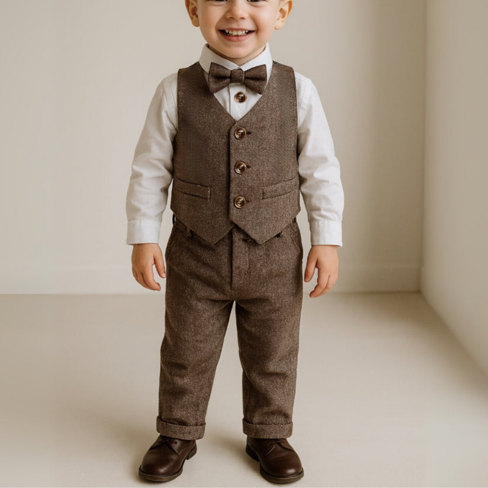 Jungen Kinder Weste Set | Mit Hosenträgern