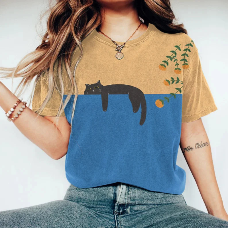 Myla | Damen Bedrucktes T-Shirt - Katzen
