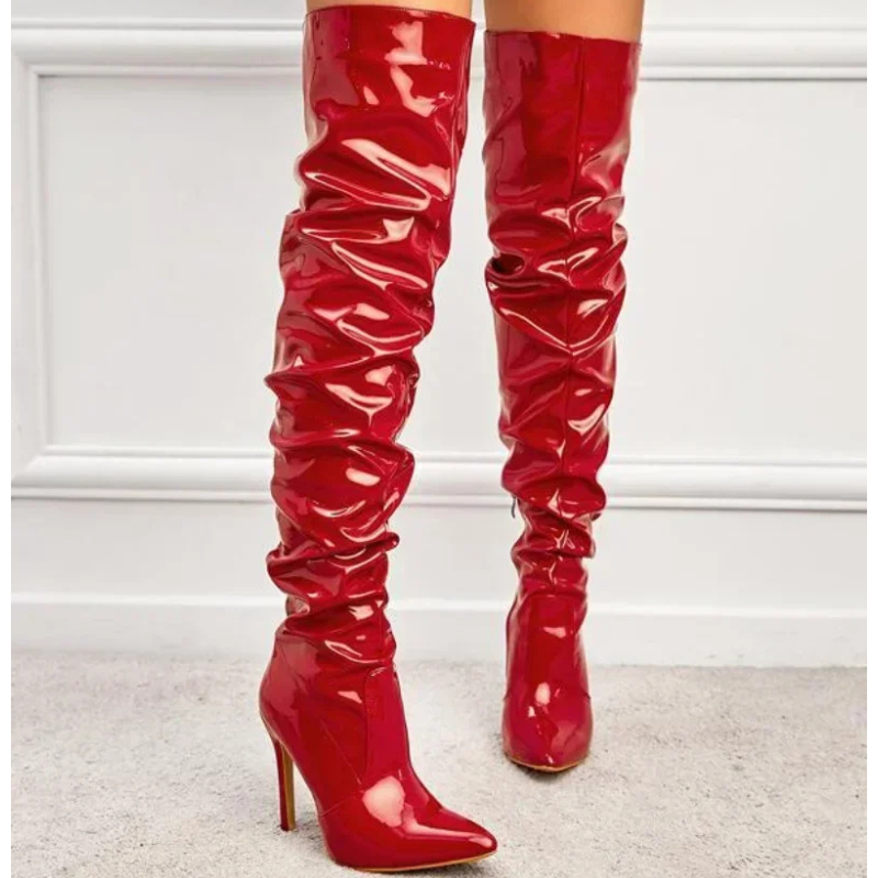 Damen Overknee Stiefel | Hoher Absatz & Lack-Look