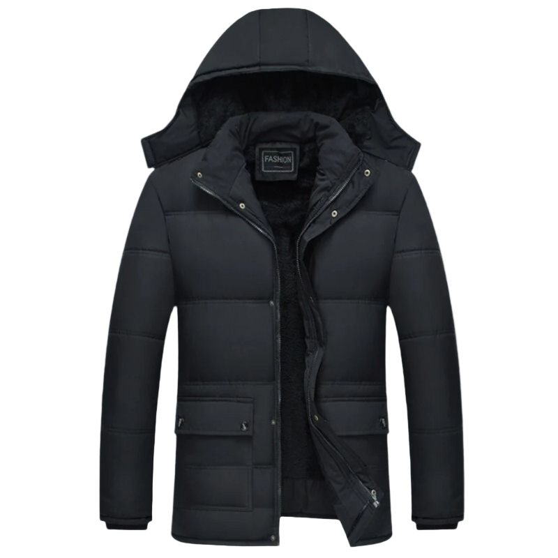 Black lined winter coat for men