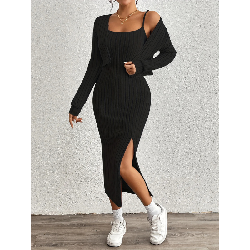 Damen Strickkleid Set | Gerippt & Winter