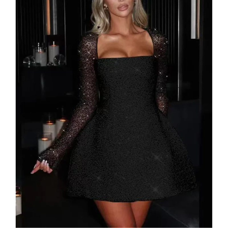 Damen Abendkleid | Mini | Mit Pailletten & Langarm