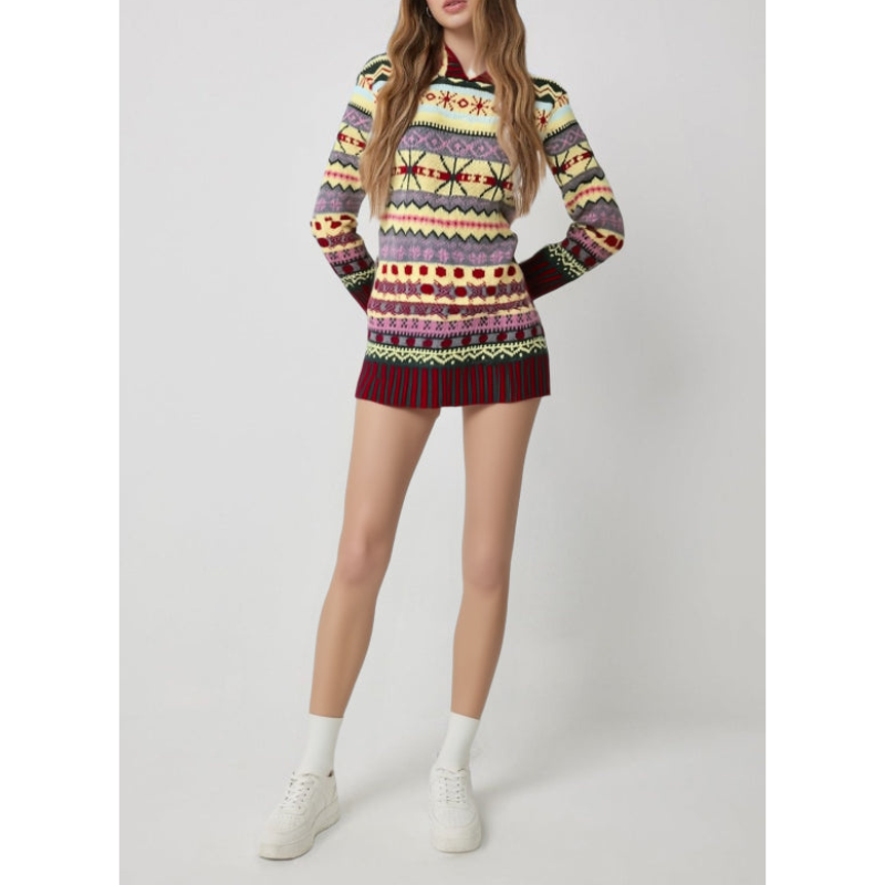 Damen Norweger Pullover | Strickkleid Mini