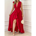 Kleid als Hochzeitsgast Rot | Maxikleid | V-Ausschnitt & Asymmetrisch