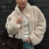 Women's Faux Fur Jacket | Short Jacket with High Collar & Zipper