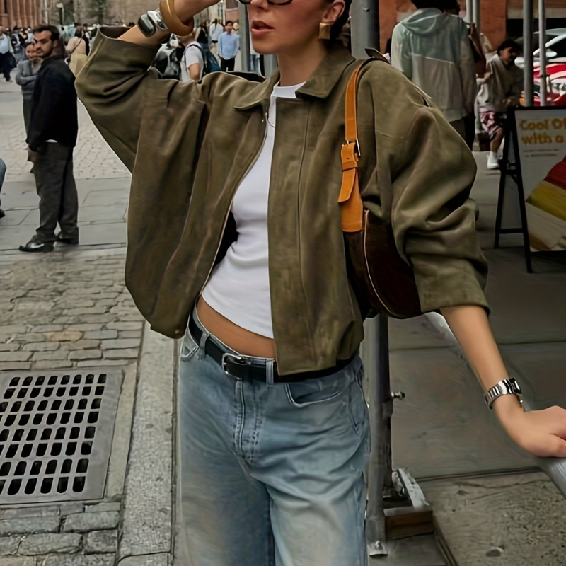 Damen Bomberjacke Grün | Übergangsjacke Oversize