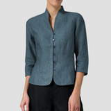 Tessa | Women's chambray blouse with stand-up collar
