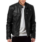 Men's leather jacket with biker collar