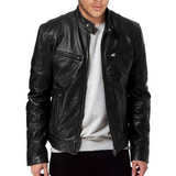 Men's leather jacket with biker collar
