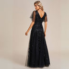 Fiora | Damen Hochzeitsgast Kleid | V-Ausschnitt und Pailletten