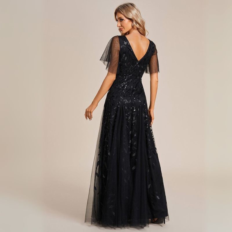 Fiora | Damen Hochzeitsgast Kleid | V-Ausschnitt und Pailletten