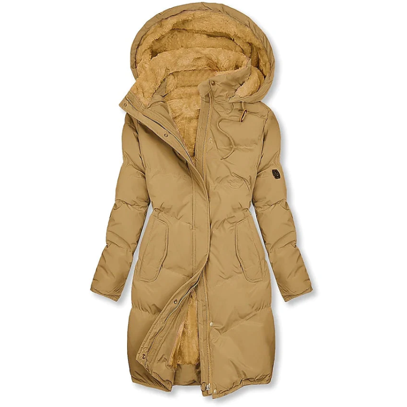 Damen Lange Winterjacke | Gefutterd mit Kapuze