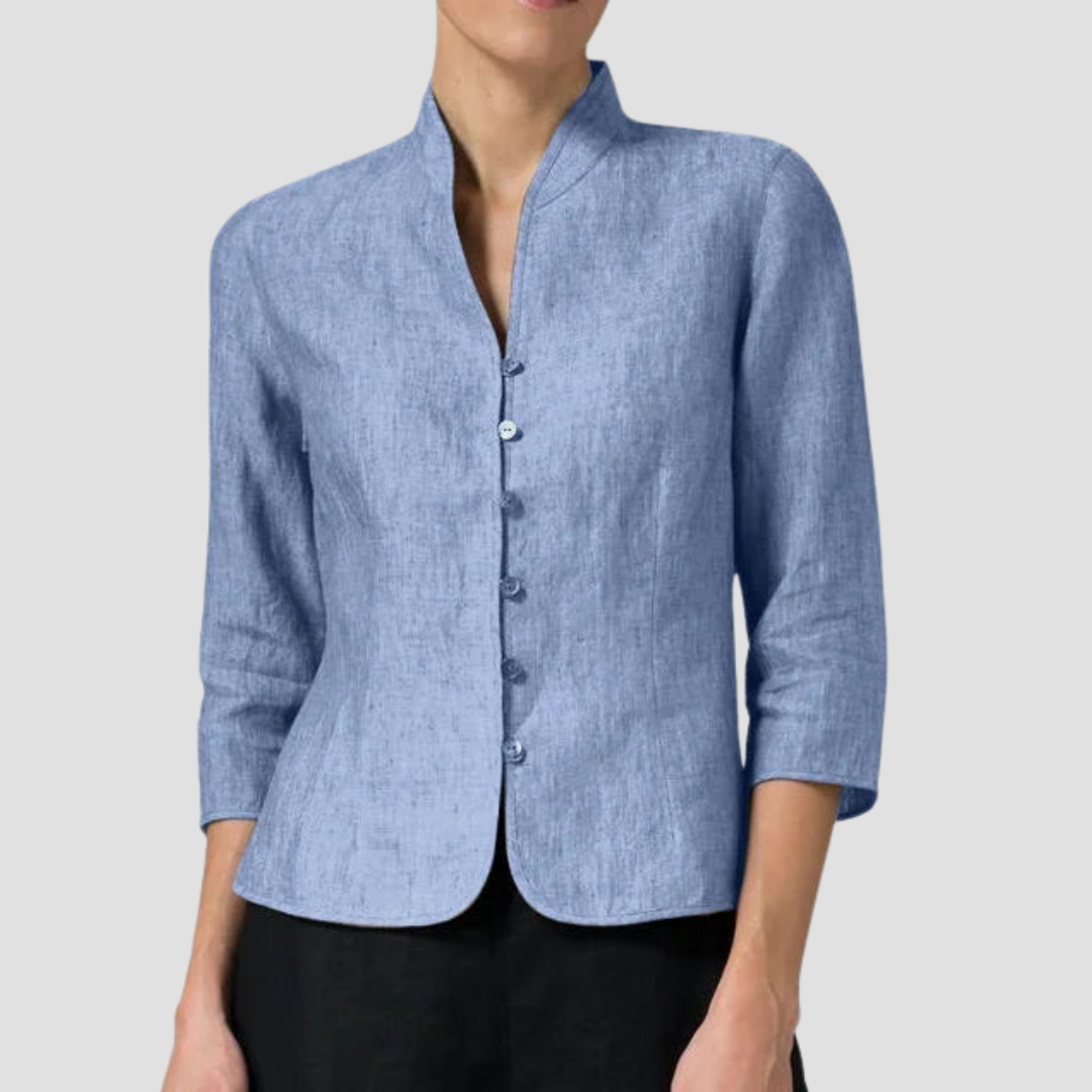 Tessa | Damenbluse aus Chambray mit Stehkragen