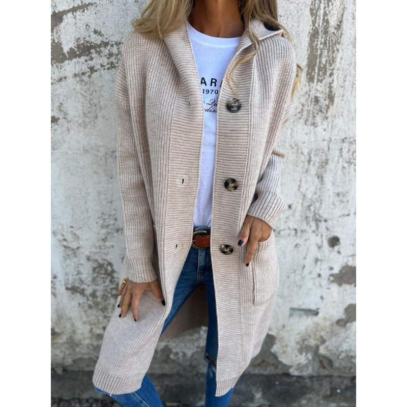 Women's Long Cardigan | With Hood & Large Buttons