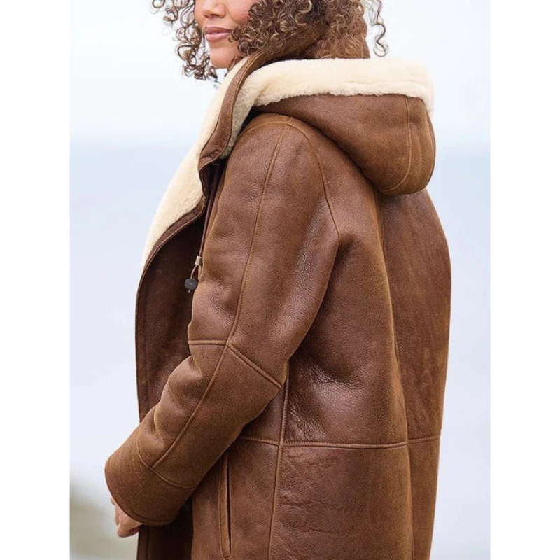 Damen Teddy Mantel Leder | Mit futter | Winter