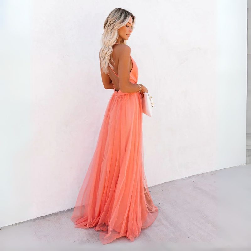 Thalia | Women's Orange Wedding Guest Dress | Maxi