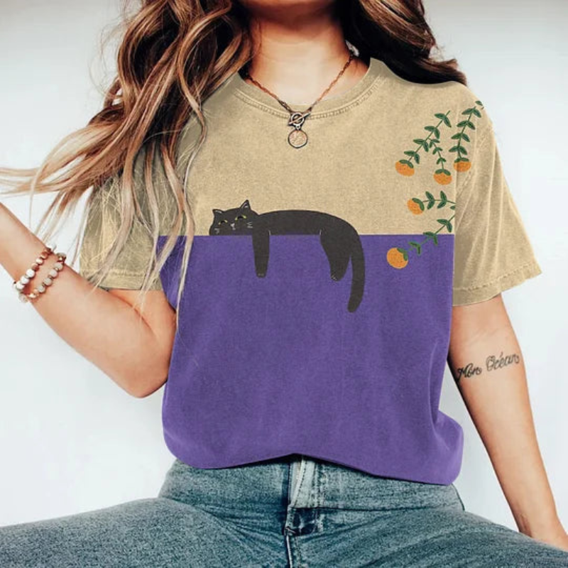 Myla | Damen Bedrucktes T-Shirt - Katzen