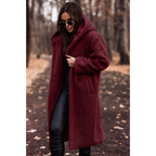 Damen Teddy Mantel mit Kapuze | Lang