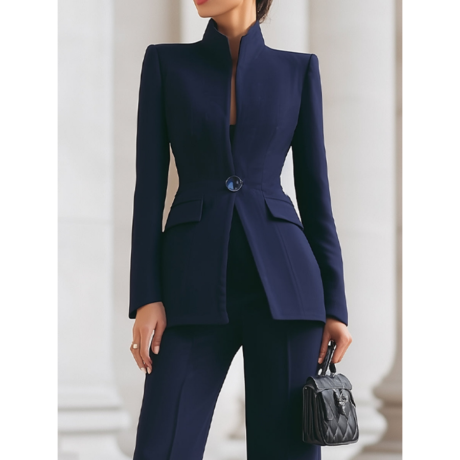 Women’s Pantsuit | Stand Collar Blazer & Loose Pants