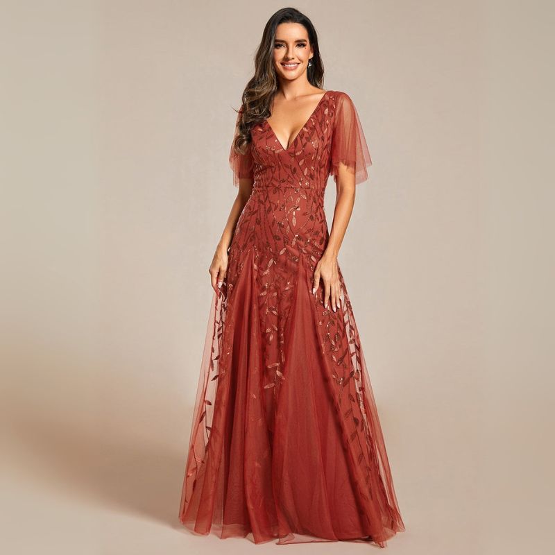 Fiora | Damen Hochzeitsgast Kleid | V-Ausschnitt und Pailletten