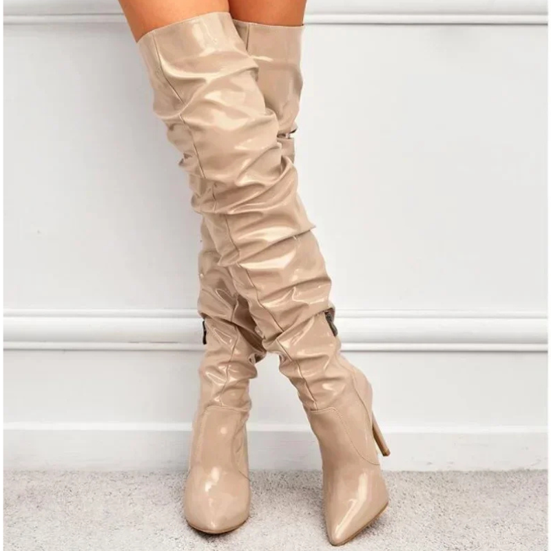 Damen Overknee Stiefel | Hoher Absatz & Lack-Look