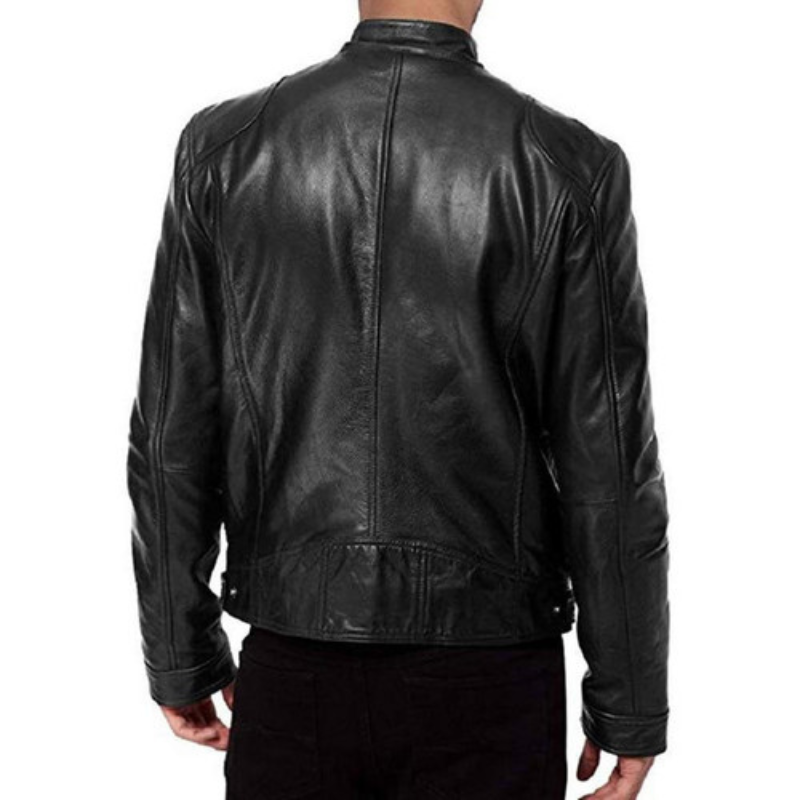 Men's leather jacket with biker collar