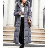 Women's Long Puffer Coat | With Faux Fur Collar